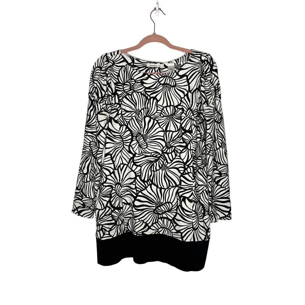 Laundry by Design Black White Floral Design Long Sleeve Pockets Mini Dress 10P